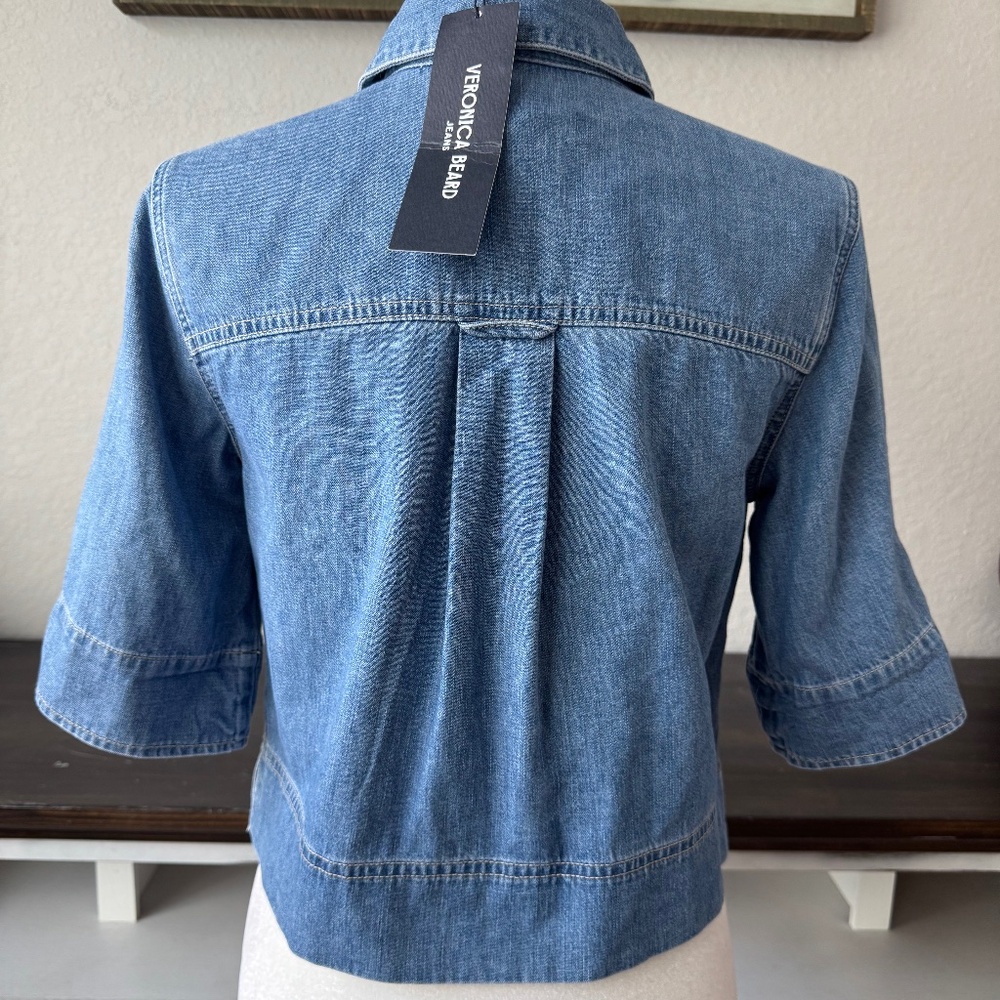 NWT Veronica Beard Spruce Denim Crop Top Amethyst Frost Women's Size 0 T - Picture 6 of 13